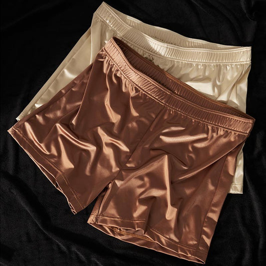 iq37-Men's Ice Silk Light Luxury Satin Boxer Briefs