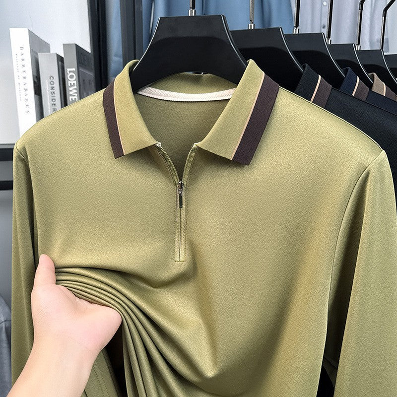 Men's new light luxury solid color stretch polo shirt